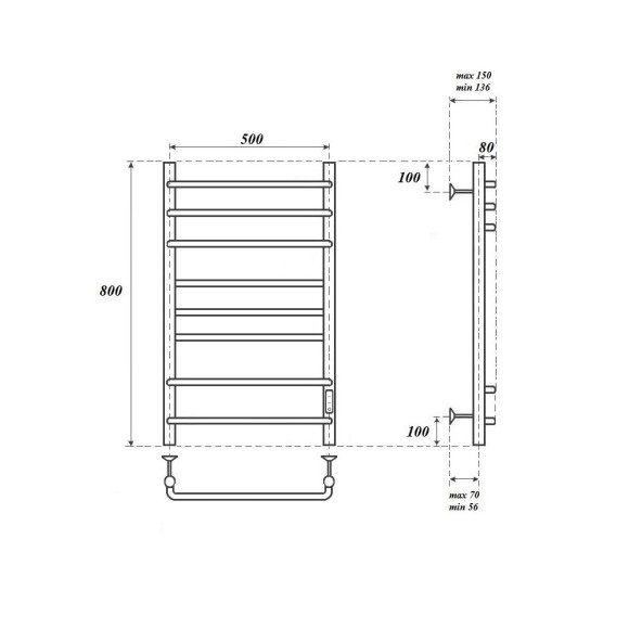 Полотенцесушитель электрический Point Сатурн PN90858 П8 500x800 диммер справа, хром Полотенцесушитель электрический Point Сатурн PN90858 П8 500x800 диммер справа, хром