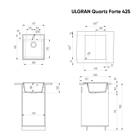 Мойка ULGRAN Quartz Forte 425-01, жасмин