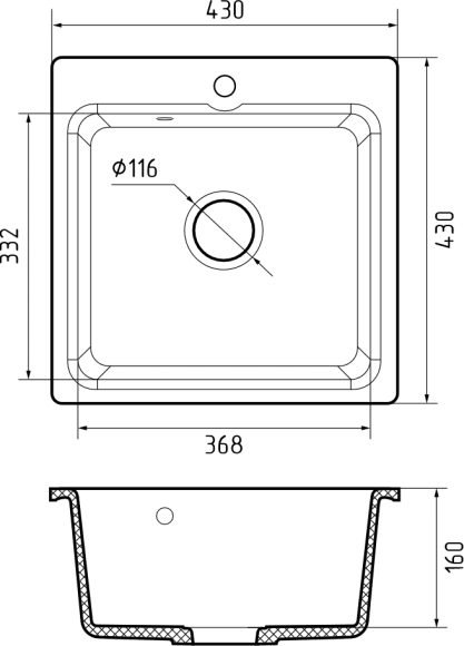 GRANFEST Мойка SMART 430  1-чаша 432*432мм бежевый арт.GF-SM-