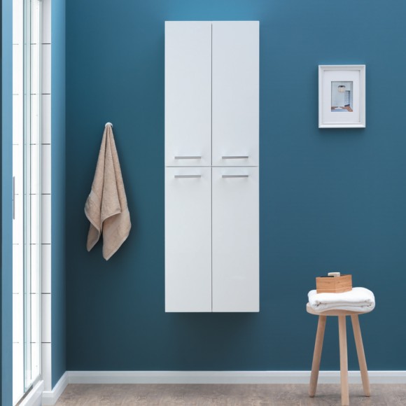 Пенал, 50 см, подвесной/напольный, универсальный, 4 дверцы, 4 стеклянные полки, белый глянец