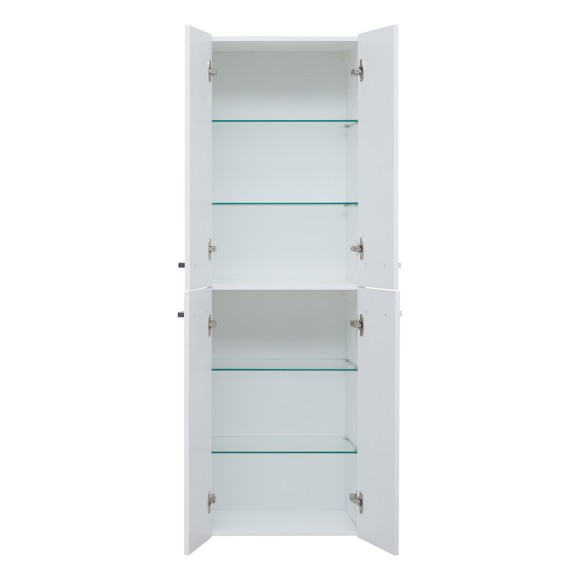 Пенал, 50 см, подвесной/напольный, универсальный, 4 дверцы, 4 стеклянные полки, белый глянец