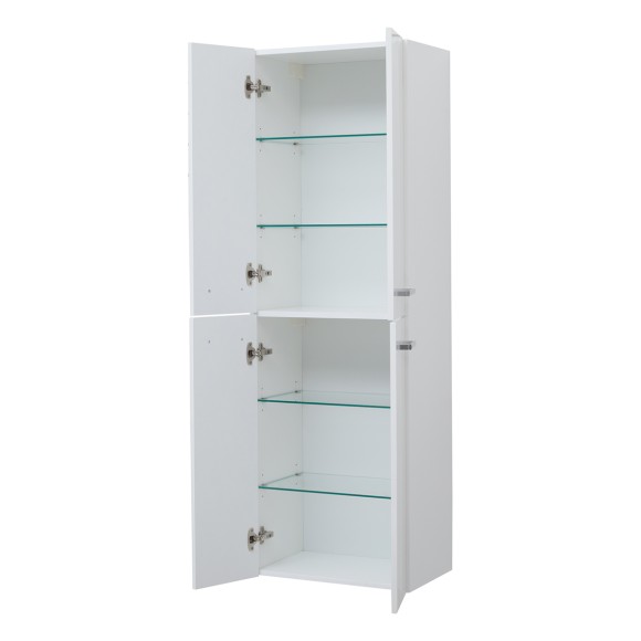 Пенал, 50 см, подвесной/напольный, универсальный, 4 дверцы, 4 стеклянные полки, белый глянец