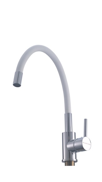 FK03W Смеситель для кухни нержавейка, белый EvaGold