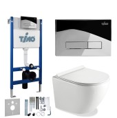 TIMO Комплект 3 в 1 унитаз белый KULO + инсталляция + кнопка смыва INARI глянцевая хромированная с шумоизоляцией и креплениями