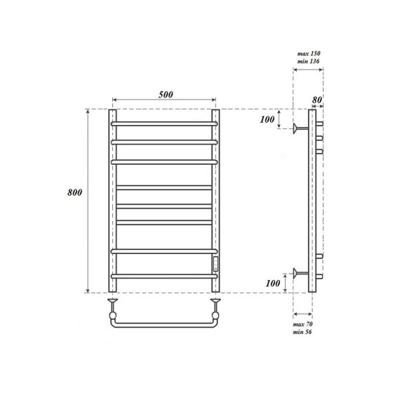 Полотенцесушитель электрический Point Сатурн PN90858B П8 500x800 диммер справа, черный Полотенцесушитель электрический Point Сатурн PN90858B П8 500x800 диммер справа, черный