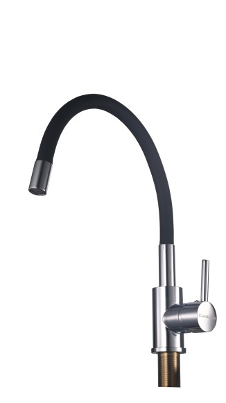 FK03B Смеситель для кухни нержавейка, черный EvaGold