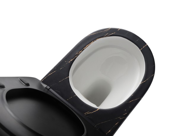 EG505Black-G Подвесной унитаз EvaGold мрамор черное золото, безободковый, сид. черн. мат. тонкое ДП 