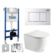 TIMO Комплект 3 в 1 унитаз белый KULO + инсталляция + кнопка смыва REKO глянцевая хромированная с шумоизоляцией и креплениями