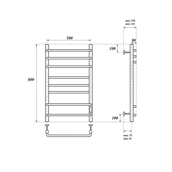 Полотенцесушитель электрический Point Сатурн PN90858W П8 500x800 диммер справа, белый Полотенцесушитель электрический Point Сатурн PN90858W П8 500x800 диммер справа, белый