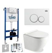 TIMO Комплект 3 в 1 унитаз белый KULO + инсталляция + кнопка смыва KULO глянцевая белая с шумоизоляцией и креплениями