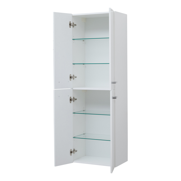 Пенал QL50, 50 см, подвесной/напольный, 4 дверцы, 4 стеклянные полки, белый глянец