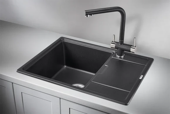 6503, ШВАРЦ (чёрный металлик), кухонная мойка, кварц