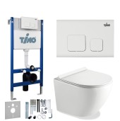 TIMO Комплект 3 в 1 унитаз белый KULO + инсталляция + кнопка смыва SOLI глянцевая белая с шумоизоляцией и креплениями