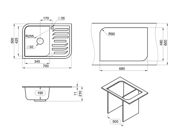 7001, АЛЮМИНИУМ, кухонная мойка, кварц