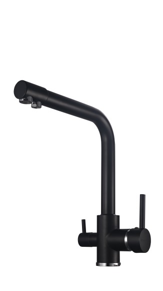 FK041B Смеситель для кухни латунь, черный со встроенным фильтром (краном) под питьевую воду EvaGold