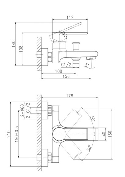 Смеситель для ванны BRASKO однорычажный
