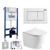 TIMO Комплект 3 в 1 унитаз белый KULO + инсталляция + кнопка смыва REKO глянцевая белая с шумоизоляцией и креплениями