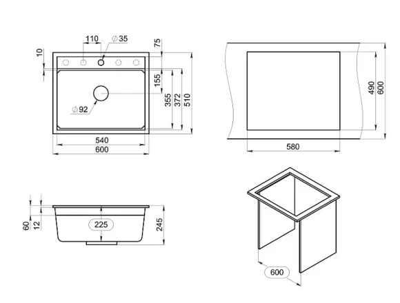 KS-6003, ЧЁРНЫЙ, кухонная мойка, кварц
