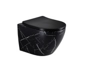 EG505Black-W Подвесной унитаз EvaGold мрамор черно-белый, безободковый, сид. черн. мат. тонкое ДП  EG505Black-W Подвесной унитаз EvaGold мрамор черно-белый, безободковый, сид. черн. мат. тонкое ДП
