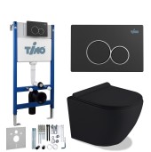 TIMO Комплект 3 в 1 унитаз черный KULO + инсталляция + кнопка смыва KULO черная матовая с шумоизоляцией и креплениями