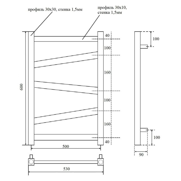 Полотенцесушитель электрический Point Феникс PN15156BE П5 500x600 левый/правый, черный Полотенцесушитель электрический Point Феникс PN15156BE П5 500x600 левый/правый, черный