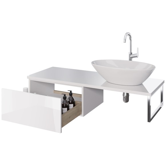 Ящик BOX, 60 см, подвесной, для стеклянной столешницы LINE, 1 ящик, push-to-open, белый глянец