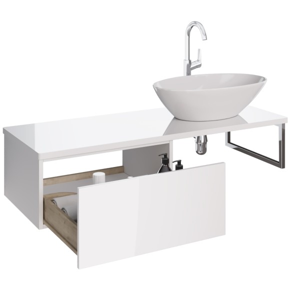 Ящик BOX, 60 см, подвесной, для стеклянной столешницы LINE, 1 ящик, push-to-open, белый глянец