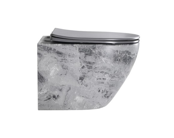 EG505Gray Подвесной унитаз EvaGold мрамор серый, безободковый, сид. серое мат. тонкое ДП 