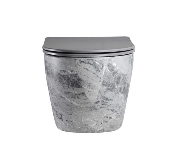 EG505Gray Подвесной унитаз EvaGold мрамор серый, безободковый, сид. серое мат. тонкое ДП 