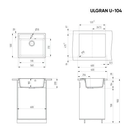 Мойка Ulgran U-104-341, ультра-белый Мойка Ulgran U-104-341, ультра-белый