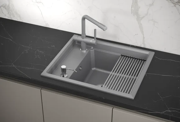 KS-6004, АЛЮМИНИУМ, кухонная мойка, кварц