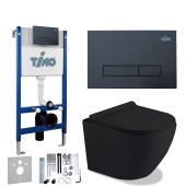 TIMO Комплект 3 в 1 унитаз черный KULO + инсталляция + кнопка смыва INARI черная матовая с шумоизоляцией и креплениями