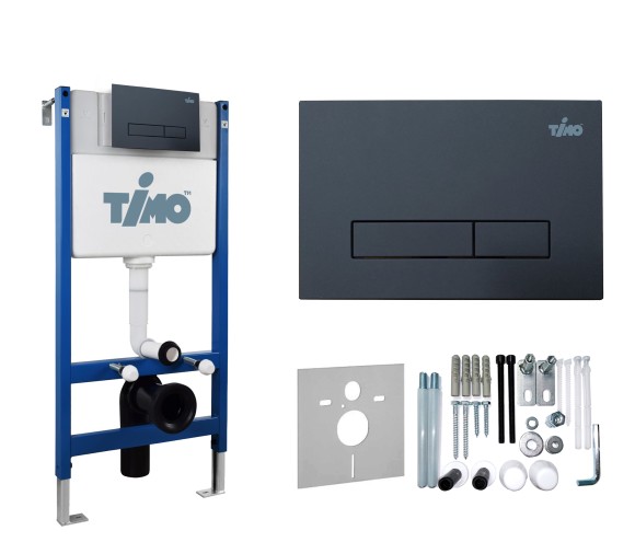 TIMO Комплект 3 в 1 унитаз черный KULO + инсталляция + кнопка смыва INARI черная матовая с шумоизоляцией и креплениями