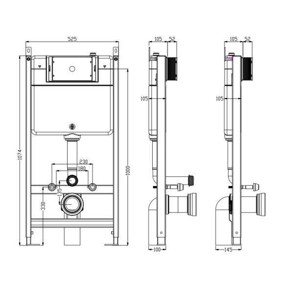 TIMO Комплект 3 в 1 унитаз черный KULO + инсталляция + кнопка смыва INARI черная матовая с шумоизоляцией и креплениями