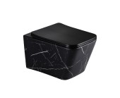 EG633Black-W Подвесной унитаз EvaGold мрамор черно-белый, безободковый, сид. черн. мат. тонкое ДП  EG633Black-W Подвесной унитаз EvaGold мрамор черно-белый, безободковый, сид. черн. мат. тонкое ДП