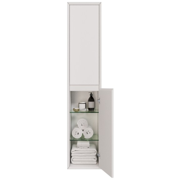 Пенал INSIGHT, 35 см, подвесной, универсальный, 2 дверцы, 4 стеклянные полки, белый глянец