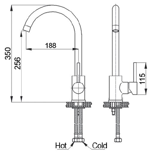 GRANFEST Смеситель для кухни U-обр. D-35мм серый арт.