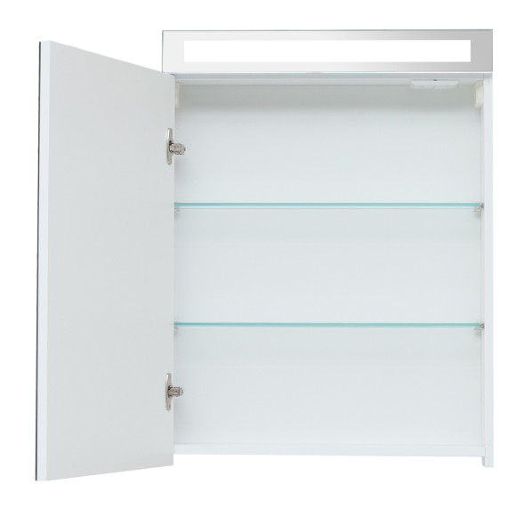 Шкаф зеркальный MAX, 60 см, 1 дверца, 2 стеклянные полки, белый глянец