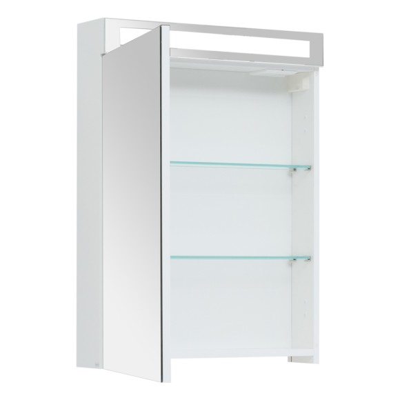 Шкаф зеркальный MAX, 60 см, 1 дверца, 2 стеклянные полки, белый глянец