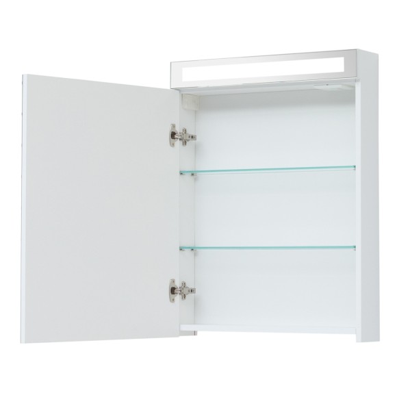 Шкаф зеркальный MAX, 60 см, 1 дверца, 2 стеклянные полки, белый глянец