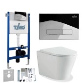TIMO Комплект унитаз белый INARI + инсталляция + кнопка смыва INARI глянцевая хромированная с шумоизоляцией и креплениями